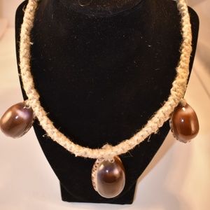 Purple Cowrie Shell, Hemp Cord, Macrame Style